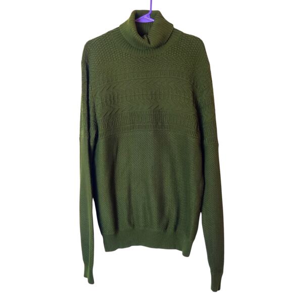 J. Peterman Other - J. Peterman Aran Knit Cotton Fisherman Heritage Turtleneck Sweater Green Medium